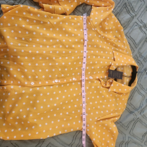 Vonda Yellow Polka Dot Women's Top. Bell Sleeves. Ties On the sleeves. - Picture 5 of 8